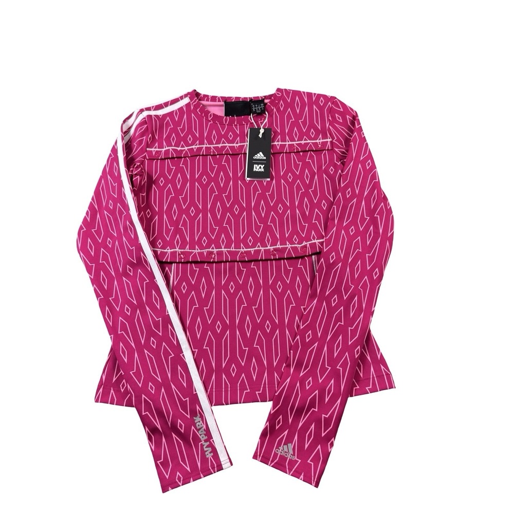 Adidas X Ivy Park Pink Monogram Performance L/S Top H21148 Womens Size S NWT
